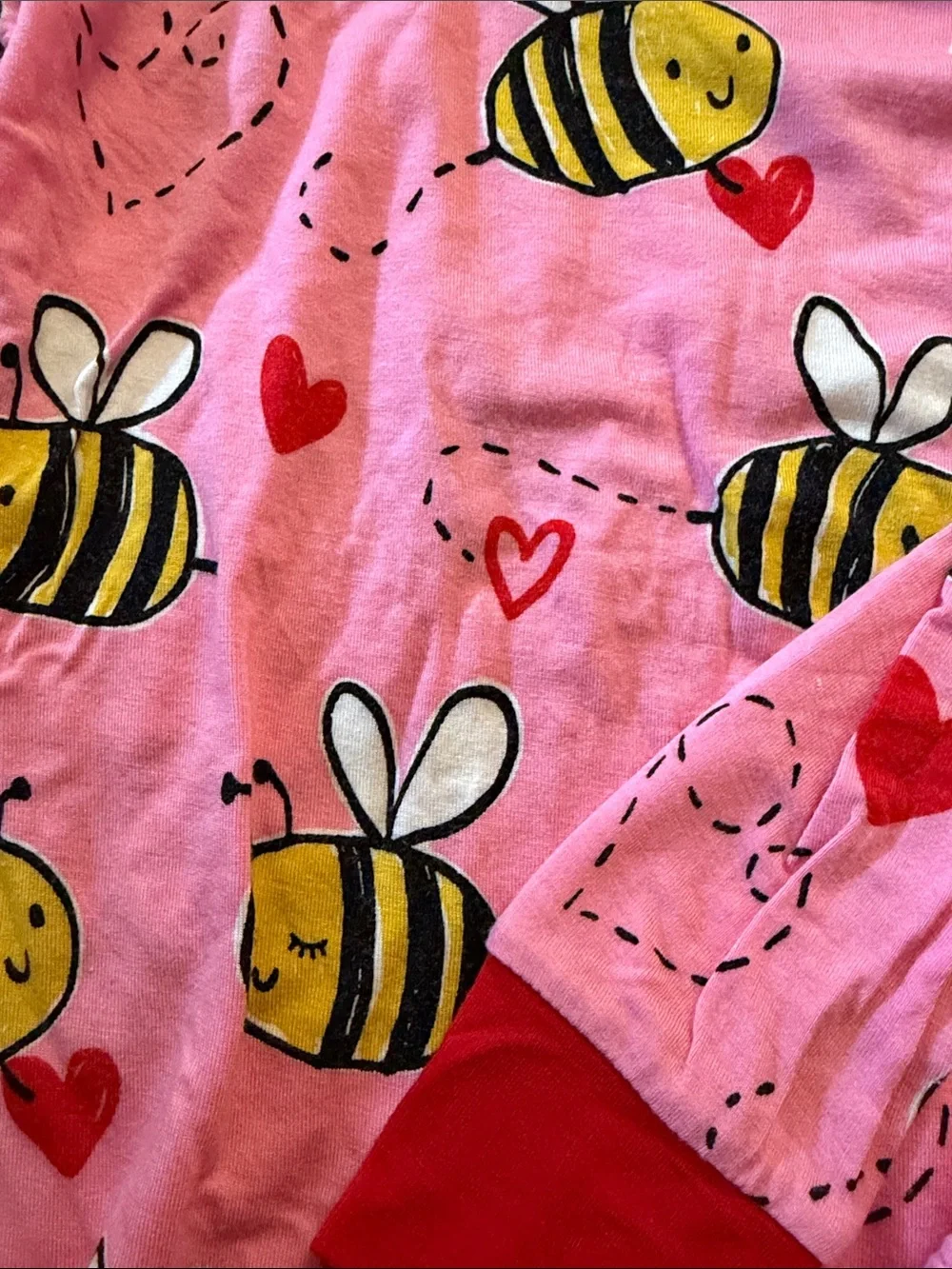Little Sleepies Pink Bee Heart Pajama Set with Red Trim